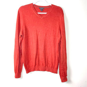 Van Heusen Orange Solid Long Sleeve V-Neck Sweater Pullover Men Size Medium